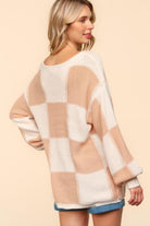 Haptics Apricot Checkered Round Neck Drop Shoulder Sweater Shirts & Tops