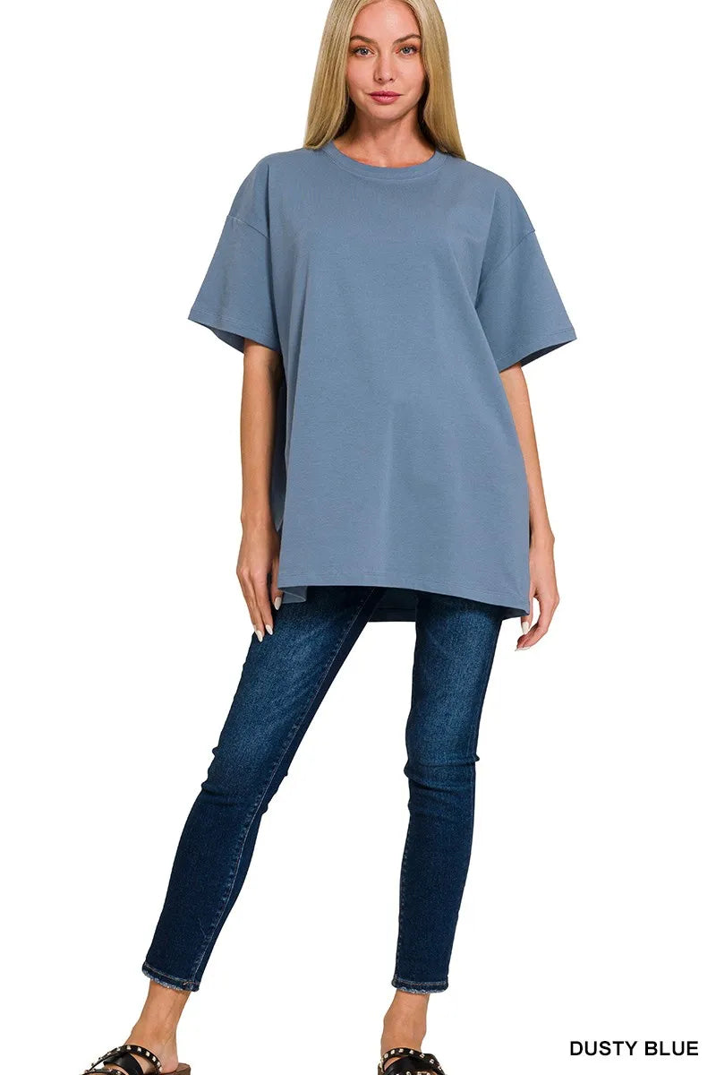 Zenana Dusty Blue Cotton Round Neck Top & Legging Set