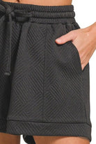 Zenana Textured Knit Jacquard Drawstring Shorts
