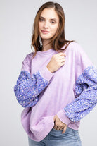 BiBi Periwinkle Velvet Sequin Sleeve Mineral Washed Top PERIWINKLE BiBi