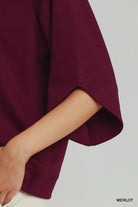 Umgee Merlot Round Hem Raglan Sleeve Top