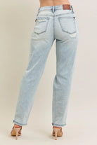 Judy Blue Midrise Repair Stitch Detail Destroy Single Cuff Boyfriend Jeans