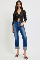 RISEN High Rise Ankle Straight Cuffed Jeans