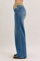 Judy Blue Mid Rise Column Straight Jeans with Corduroy Waist