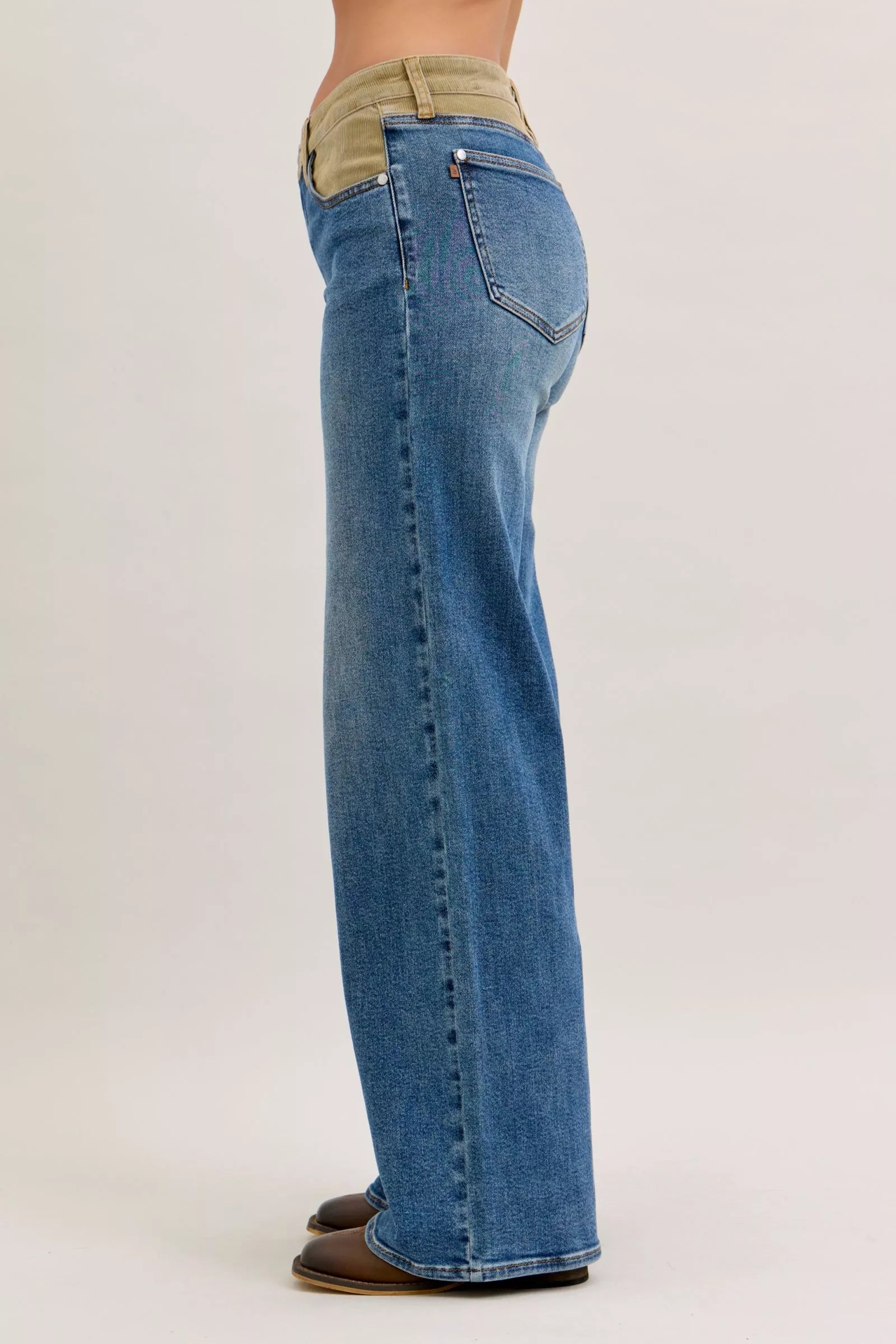 Judy Blue Mid Rise Column Straight Jeans with Corduroy Waist