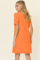 Double Take Quilted Textured Collared Neck Puff Sleeve Dress Trendsi