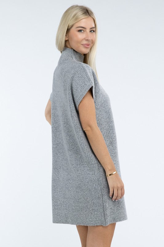 Zenana Mock Neck Short Sleeve Sweater Dress with Pocket in 6 Colors! ZENANA