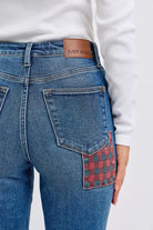 Judy Blue High Waisted Plaid Patch Slim Fit Jeans