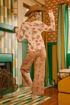 BiBi Oatmeal Floral Print Washed Waffle Thermal Top With Thumb