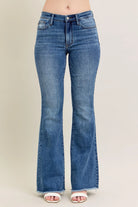 Judy Blue Mid-rise Vintage Wash Flare Jeans W/ Destroyed and Fray Hem