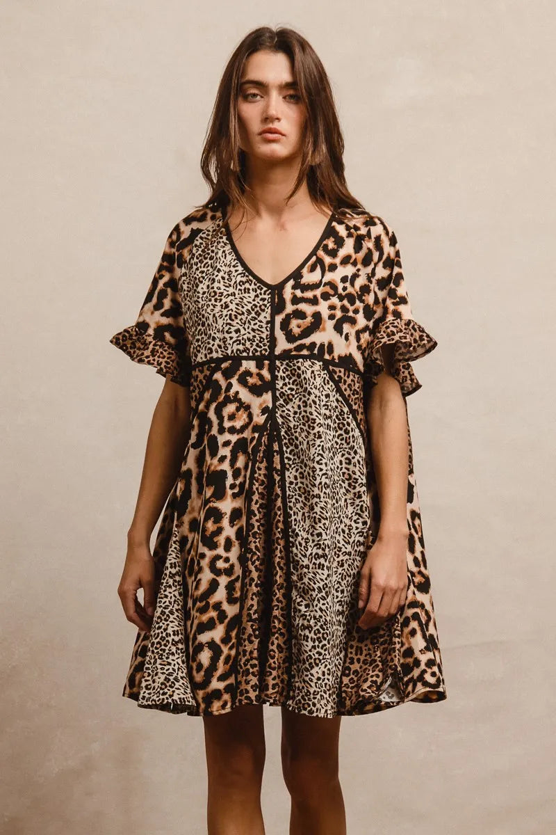 BiBi Leopard Prints Mix and Match Short Sleeve Dress