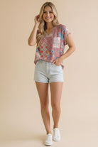 Haptics Boho Patchwork Print V-Neck Top
