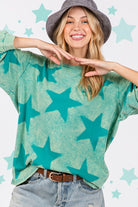 SAGE + FIG Turquoise Mineral Wash Star Pattern Top Shirts & Tops