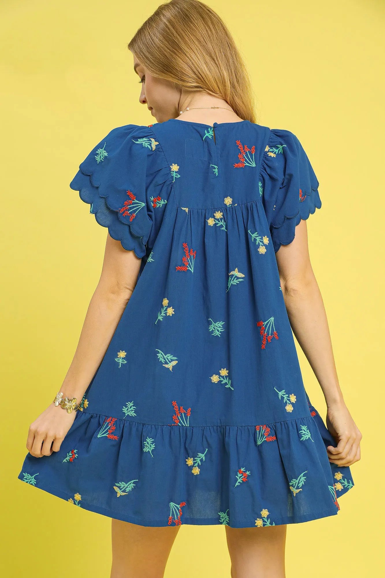 Umgee Floral Embroidered Short Flutter Sleeve Mini Dress