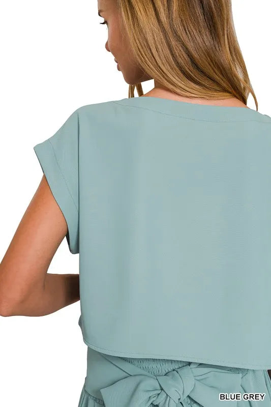 Zenana Blue Gray Heavy Woven Span Crop Tee & Skirt Set