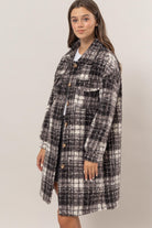 HYFVE Black Plaid Button Down Longline Shacket Trendsi