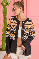 BiBi Ethnic Pattern Button Up Knit Cardigan Shirts & Tops