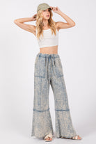 SAGE + FIG Slate Blue Mineral Washed Terry Wide Leg Pants Trendsi