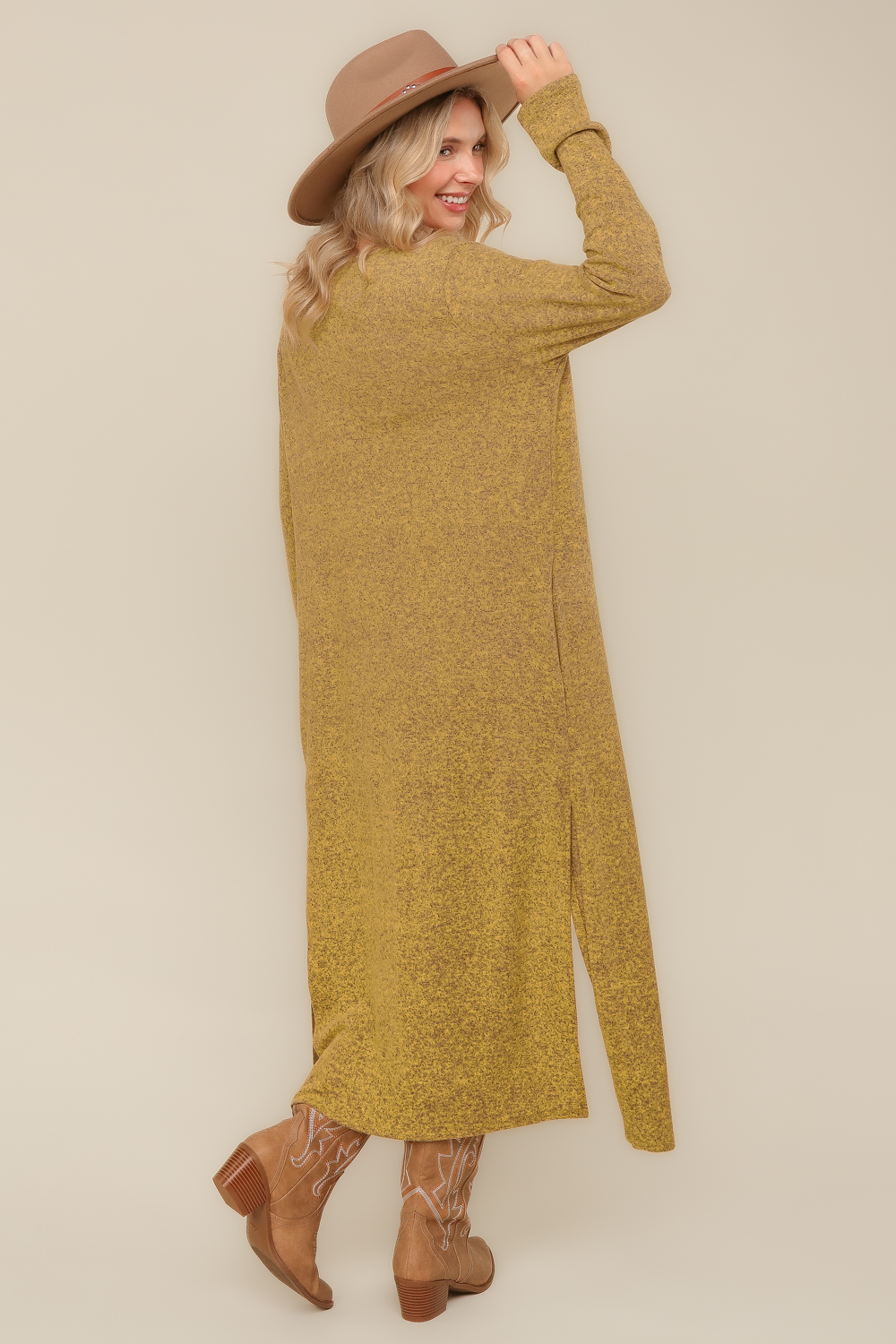Haptics Butterscotch Two-Tone Hacci Open Duster Cardigan