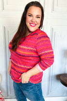 Haptics Flame & Magenta Striped Cable Knit Print Hacci Top Haptics