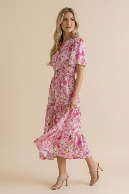 Haptics A Georgia Dream in Pink Floral Midi Dress