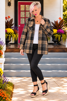 Haptics Cozy Plaid Sherpa Lined Shacket in Khaki Black