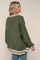 Haptics Olive V-Neck Button Down Color Block Oversized Sweater Cardigan
