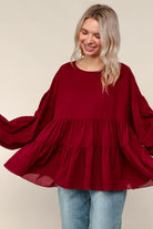 Haptics Wine Babydoll Oversized Blouse