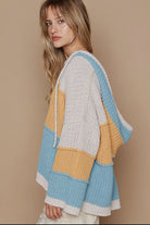 POL Blue & Mustard Color Block Long Sleeve Hooded Sweater Trendsi