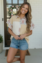 Haptics Pretty Patchwork Floral Button Down Top