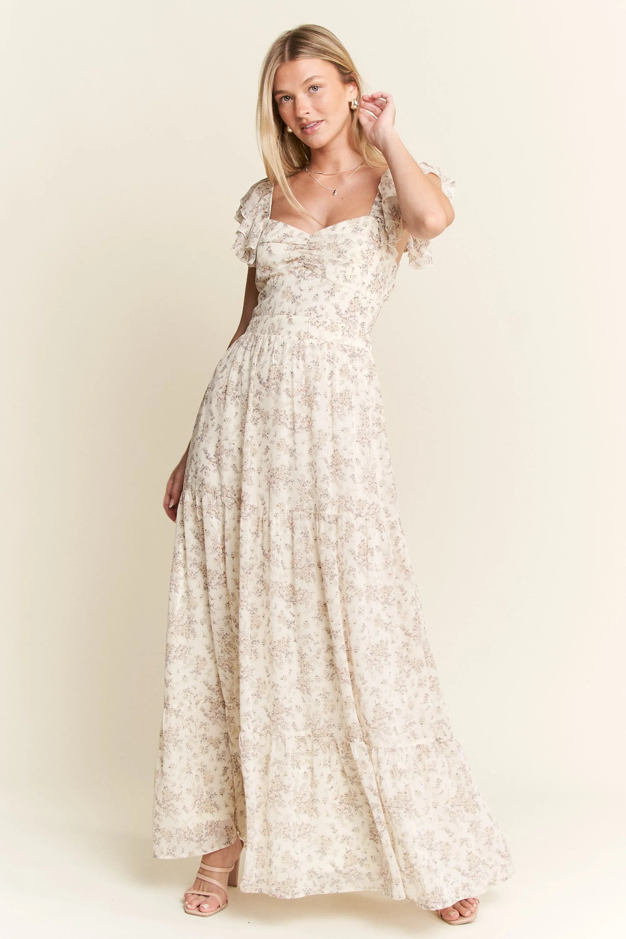 Jade By Jane Ruffle Sleeve Tiered Maxi Dress
