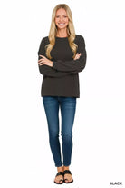 Zenana Black Double Knit Round Neck Long Sleeve Top