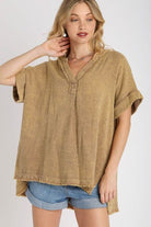 Umgee Camel Mineral Washed Gauze Top