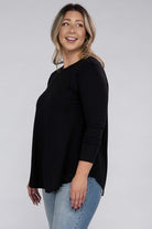 Zenana Plus Long Sleeve Round Neck Round Hem Top ZENANA