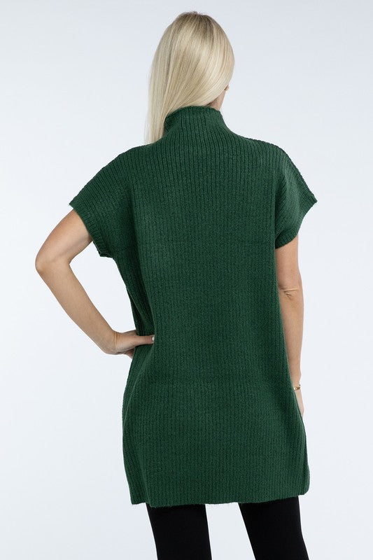 Zenana Mock Neck Short Sleeve Sweater Dress with Pocket in 6 Colors! ZENANA