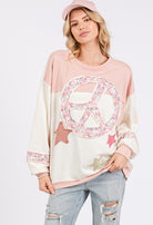 SAGE + FIG Peace & Star Patch Contrast Round Neck Sweatshirt Shirts & Tops