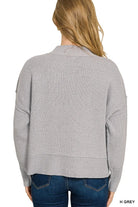 Zenana Heather Gray Wide Neck Band Drop Shoulder Sweater