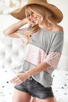 BiBi Ice Grey Triblend Knit with Leopard Block Out Stitching ICE GREY