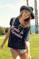 BiBi Laser Cut Mineral Washed Made in America Print Top