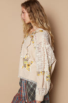 POL Beige Star Patch Lace Long Sleeve Hooded Top Trendsi