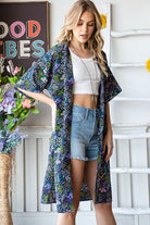 Heimish Navy Half Sleeve Floral Open Cardigan