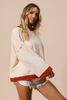 BiBi Oatmeal French Terry Top With Patch Detail Sweatshirt