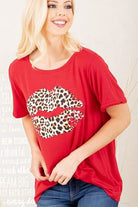 Heimish Red Leopard Lip Round Neck Short Sleeve T-Shirt