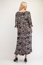 Celeste Brown Leopard Round Neck Flounce Sleeve Dress