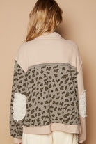 POL Beige Leopard Color-block Exposed Seam Button Up Quilted Jacket Trendsi