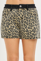 RISEN High Rise Coffee Leopard Shorts with Contrast Waistband