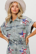 BiBi American Flag Washed Denim Romper