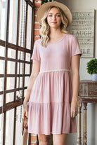 Heimish Dusty Rose Solid Mini Tiered Dress with Pompom Lace