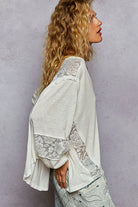 POL V-Neck Long Sleeve T-Shirt with Lace Detail