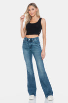 Judy Blue Medium Washed Tummy Control Cut Hem Flare Jeans Medium Trendsi